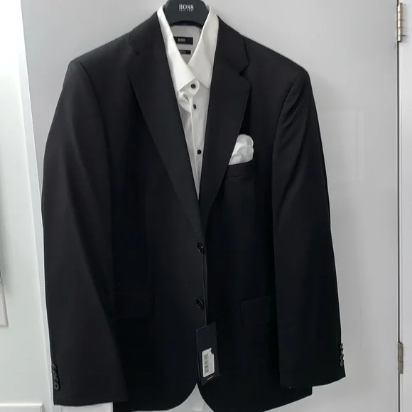🔥BNWT🔥Hugo Boss “Johnstons1” Mens Suit in Black Sz 46R. Black.Pants Sz 38US - Picture 4 of 17